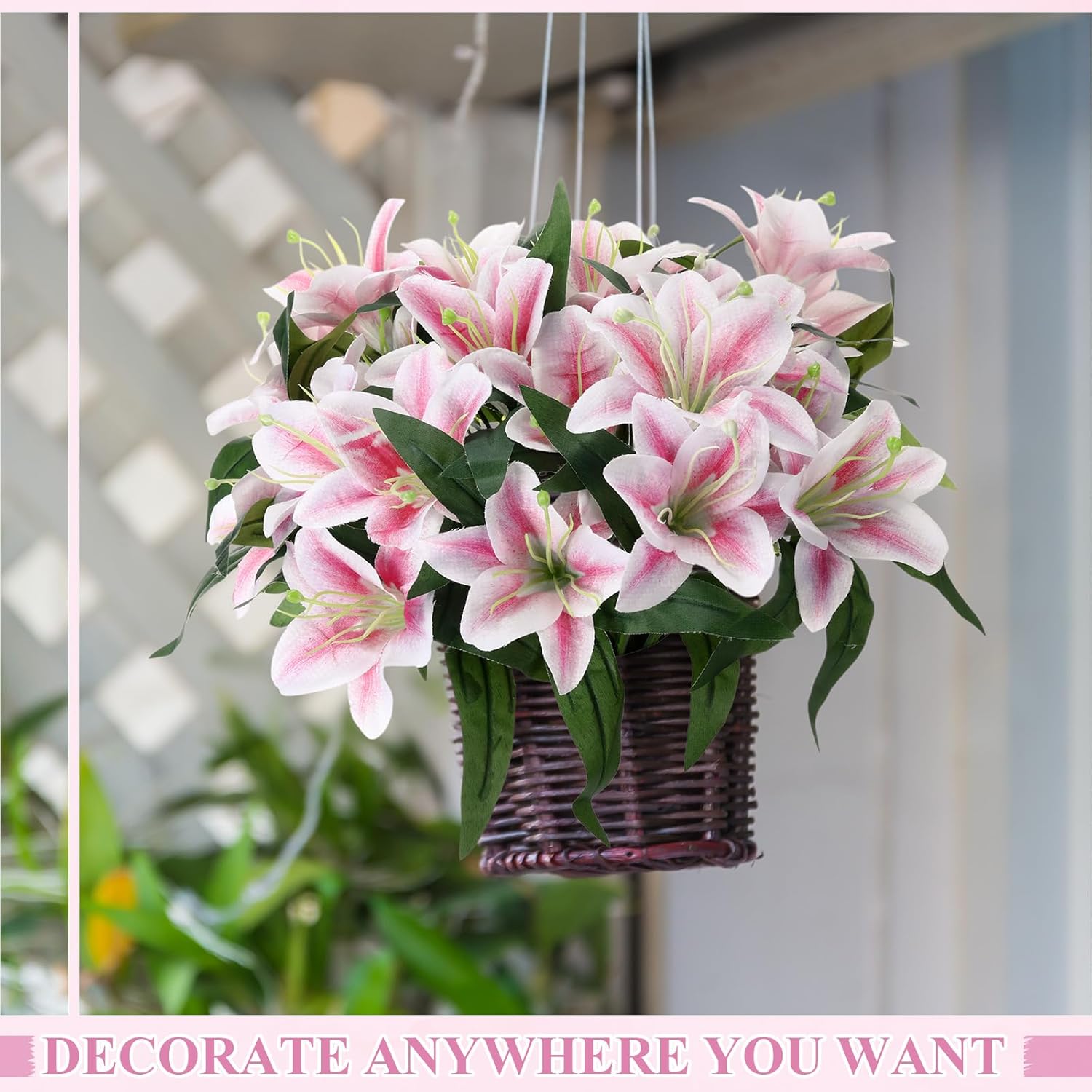 Giegxin 8 Pcs Artificial Tiger Lily Bouquets, Silk Faux Easter Lilies with 7 Heads, Realistic Spring Flowers for Wedding Centerpieces, Home Vase Decor, Party & Event Arrangements (Pink)