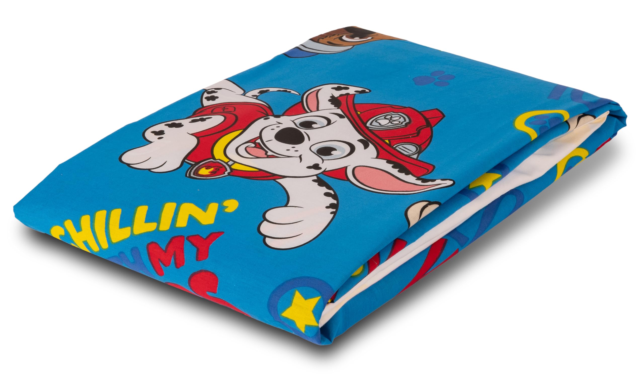 Paw Patrol Juego de sábanas para Cama Individual, sábana encimera, sábana Bajera Ajustable, Funda de Almohada, Color Azul, 100% algodón, Producto Oficial