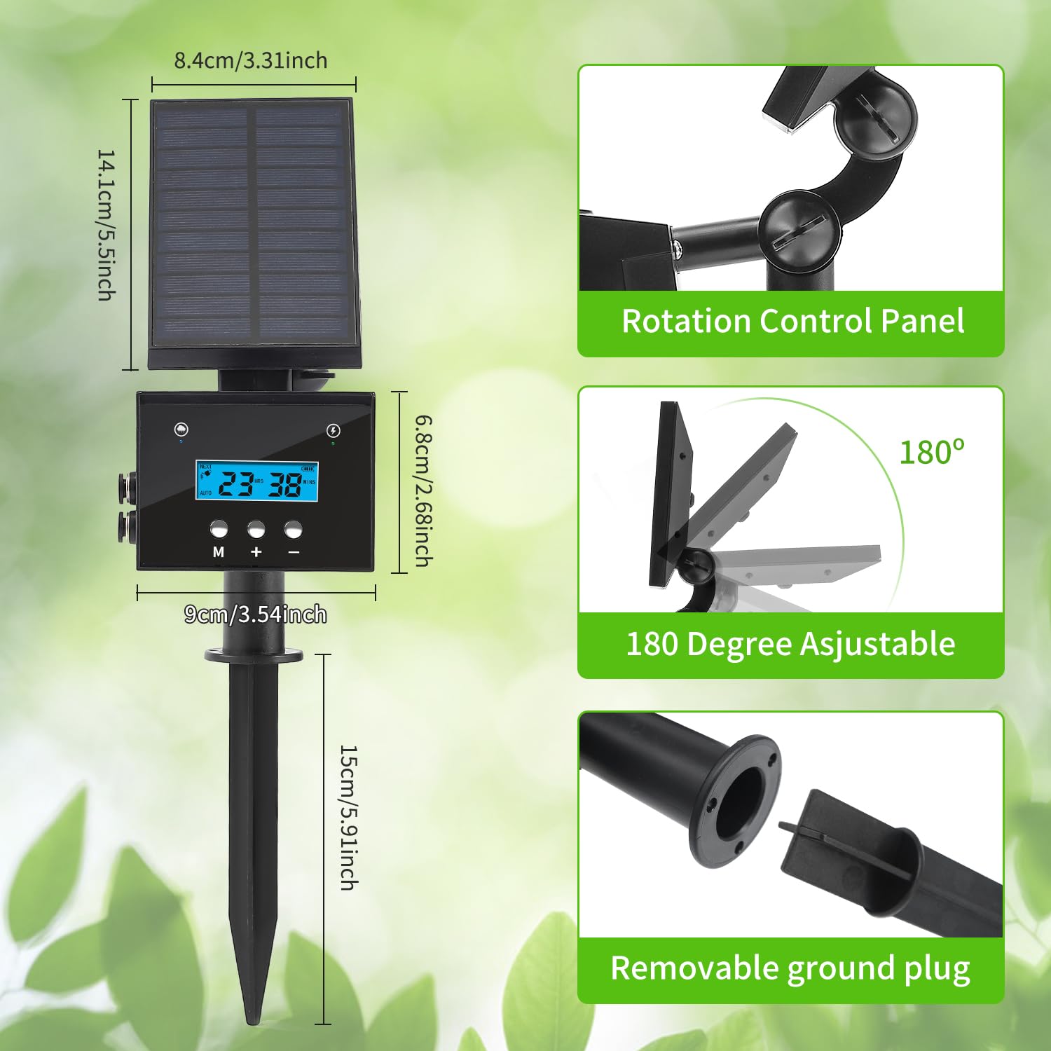 Sistema di irrigazione automatico a energia solare, kit di irrigazione a goccia con batteria da 2200 mAh e sensore pioggia e schermo LCD, sistema di irrigazione per interni ed esterni, balcone,