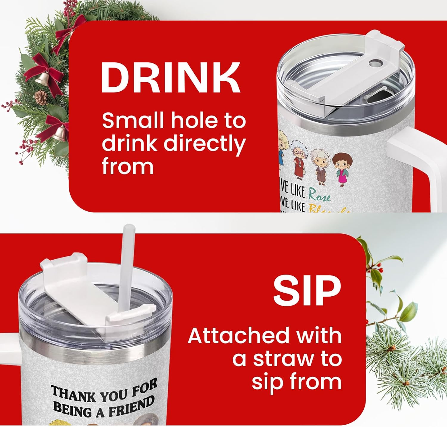 34HD Golden Girls Squad Tumbler 40oz with Handle Lid and Straw, Thank You For Being A Friend Insulated Travel Coffee Mug for Fans - Birthday Gift for Friends, Friendship and Besties - Image 3