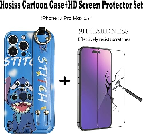 Miniatura 2 de Funda de dibujos animados para iPhone 12 Pro de 6.1 pulgadas con protector de pantalla HD, correa de muñeca mejorada con puntada, cordón ajustable,