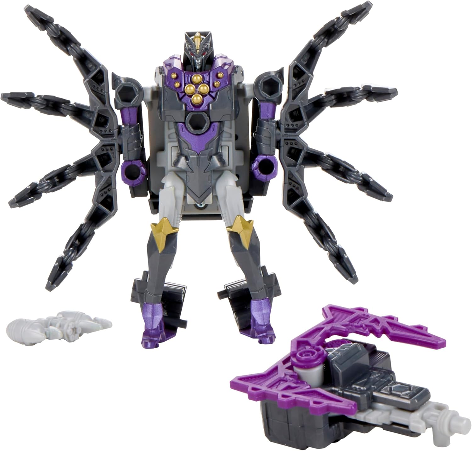 Transformers CYBERWORLD Airachnid Armored Cyber Changers 4-Inch Action Figure, Quick Change to Spider Mode, Robot Toys for Boys and Girls 6 and Up