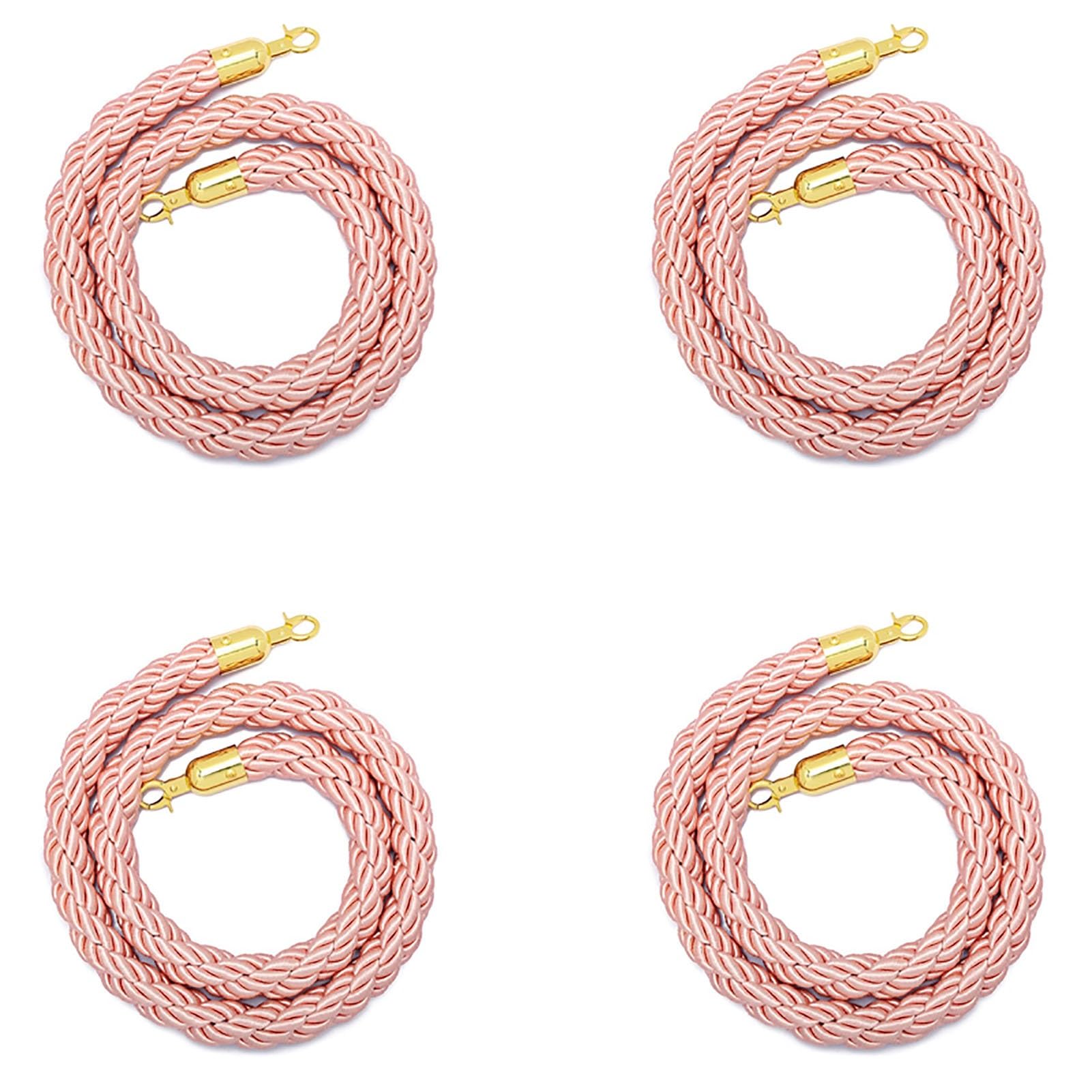 Oracra Stanchion Rope 2ft 3ft 4ft 5ft 6ft 8ft 9ft 10ft Stanchion Rope Pink - 4 Pcs, Premium Twisted Hemp Rope with Gold Hooks, Crowd Control Rope Barrier for Staircase(210cm(6.8ft))
