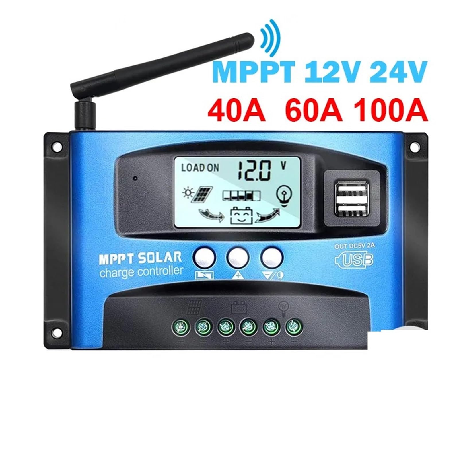 Controlador de cargador solar Controlador de carga Solar MPPT 100A 60A 50A 40A 30A, pantalla LCD USB Dual, regulador de cargador de Panel de células solares de 12V 24V con carga(100A)