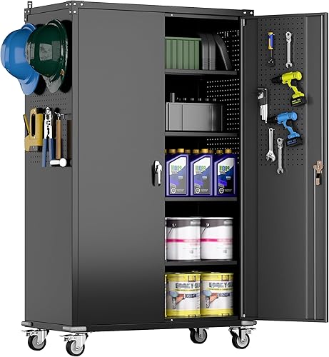 Miniatura 31 de SUXXAN Armario de Almacenamiento para Escobas, Gabinetes de Metal con 13 Ganchos y Barras Colgantes, Gabinete de Almacenamiento de Metal de 71",