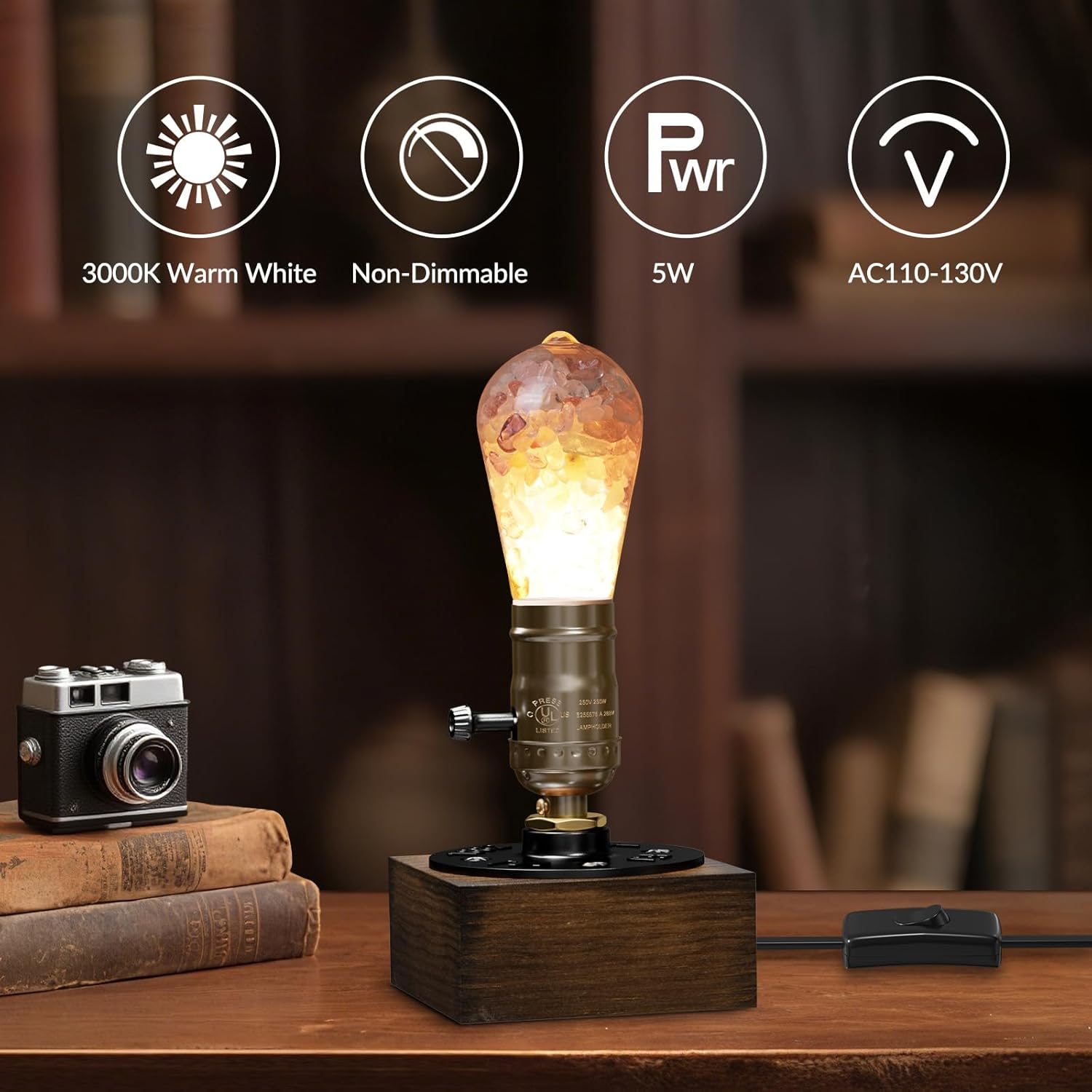 Lustaled Vintage Table Lamp, E26 Retro Lamp with 5W E26 LED Bulb, 3000K Warm White Industrial Style Nightlight Antique Lamps for Cafe Bar Bedroom Living Room Decor Entryway, Non Dimmable
