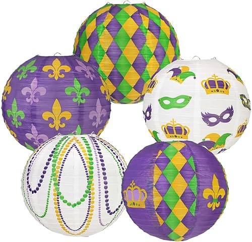 Miniatura 1 de Just Artifacts Kit de decoración de faroles de papel para colgar en fiestas Mardi Gras patrones surtidos