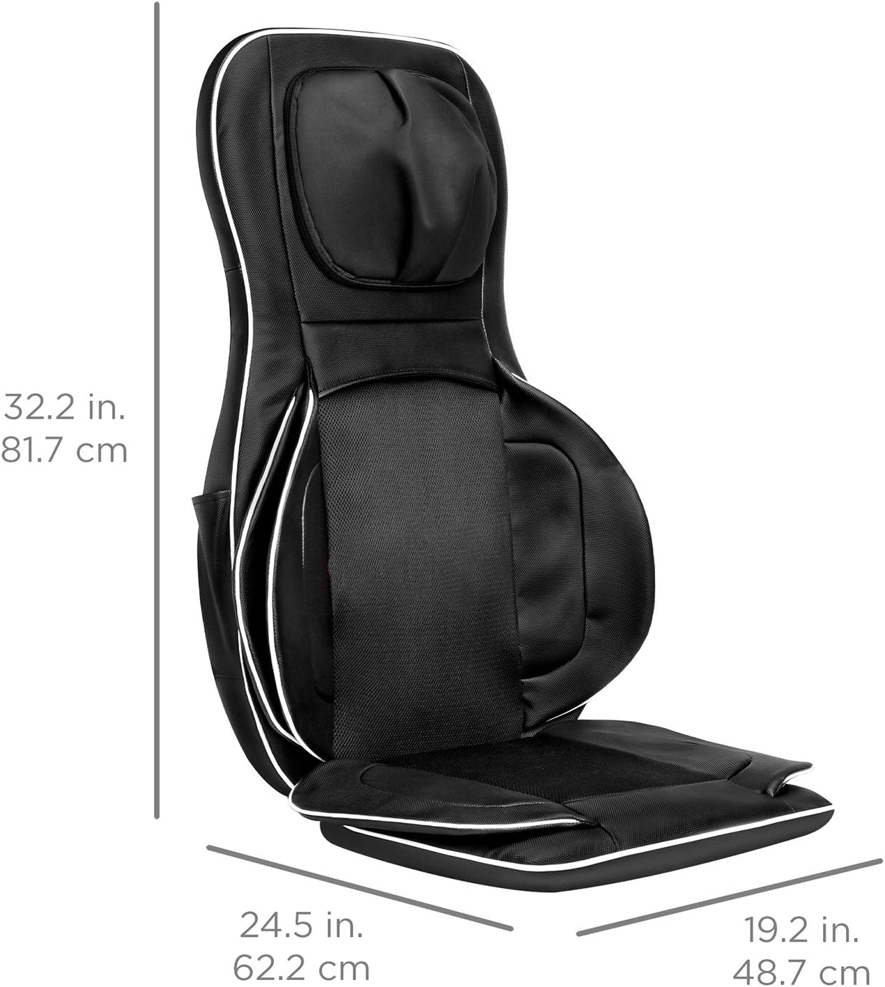 Diagram showing the dimensions of the massager: 32.2 inches height, 24.5 inches length, 19.2 inches width.