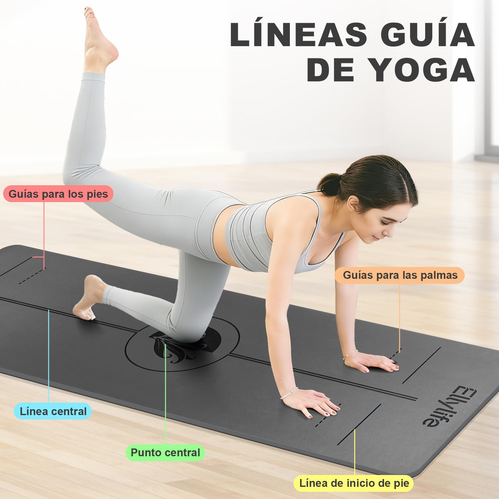Esterilla Yoga Antideslizante con Marcas de Alineación, ECO materiales, Extra Gruesa Duradera Yoga Mat, para Pilates, Yoga, Ejercicio y Hot Yoga con Correa