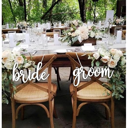 Bride and Groom Chair Signs,Wooden Wedding Signs for Bridal Shower Bachelorette Engagement Wedding Party Decoration