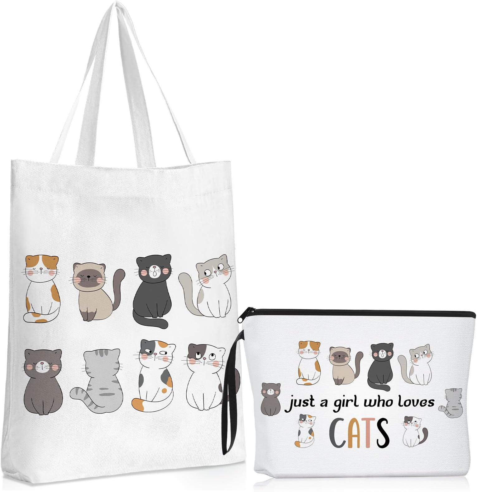 Sieral 2 Pcs Pet Lover Gifts for Women Canvas Tote Bag Cute Funny Make up Bag Pet Themed Gifts for Women(Cat)