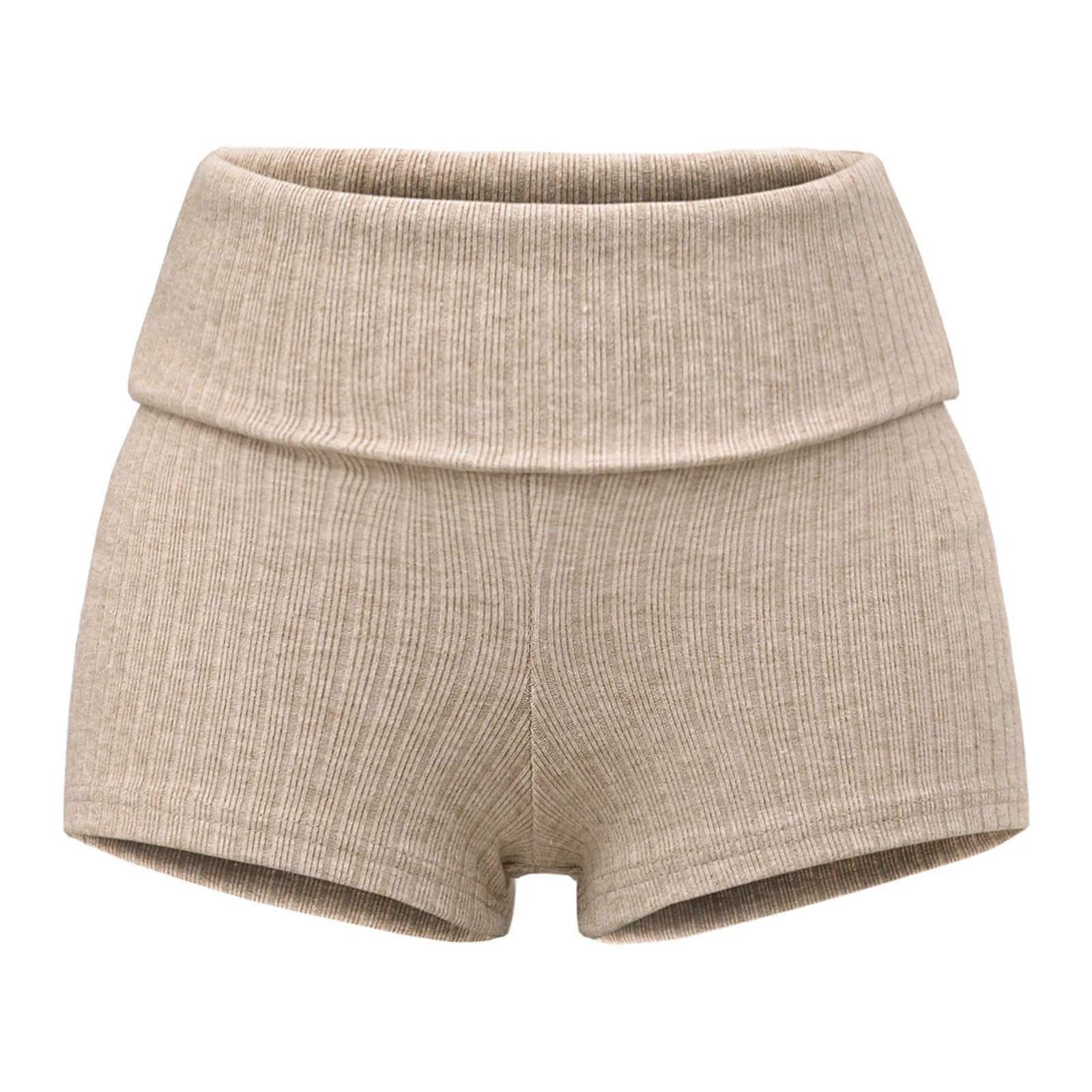 Short décontracté en tricot pour femme - Taille haute - Coupe ajustée - Extensible - Short de jogging actif - Noir