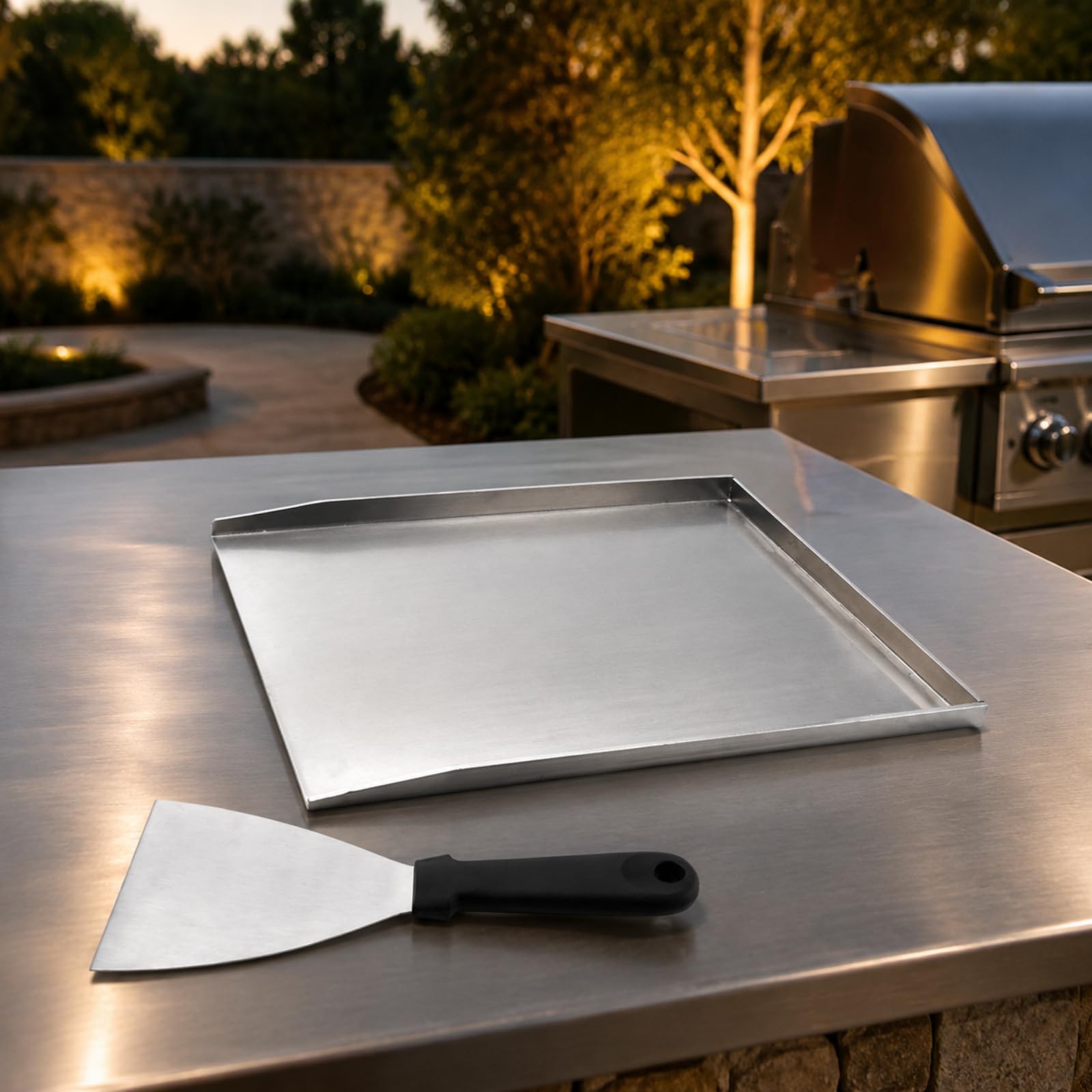 Plancha Rectangular Acero Inoxidable Resisn Plancha con Paleta Incluida Universal Sartén Griddle Acero Inoxidable para Acampada