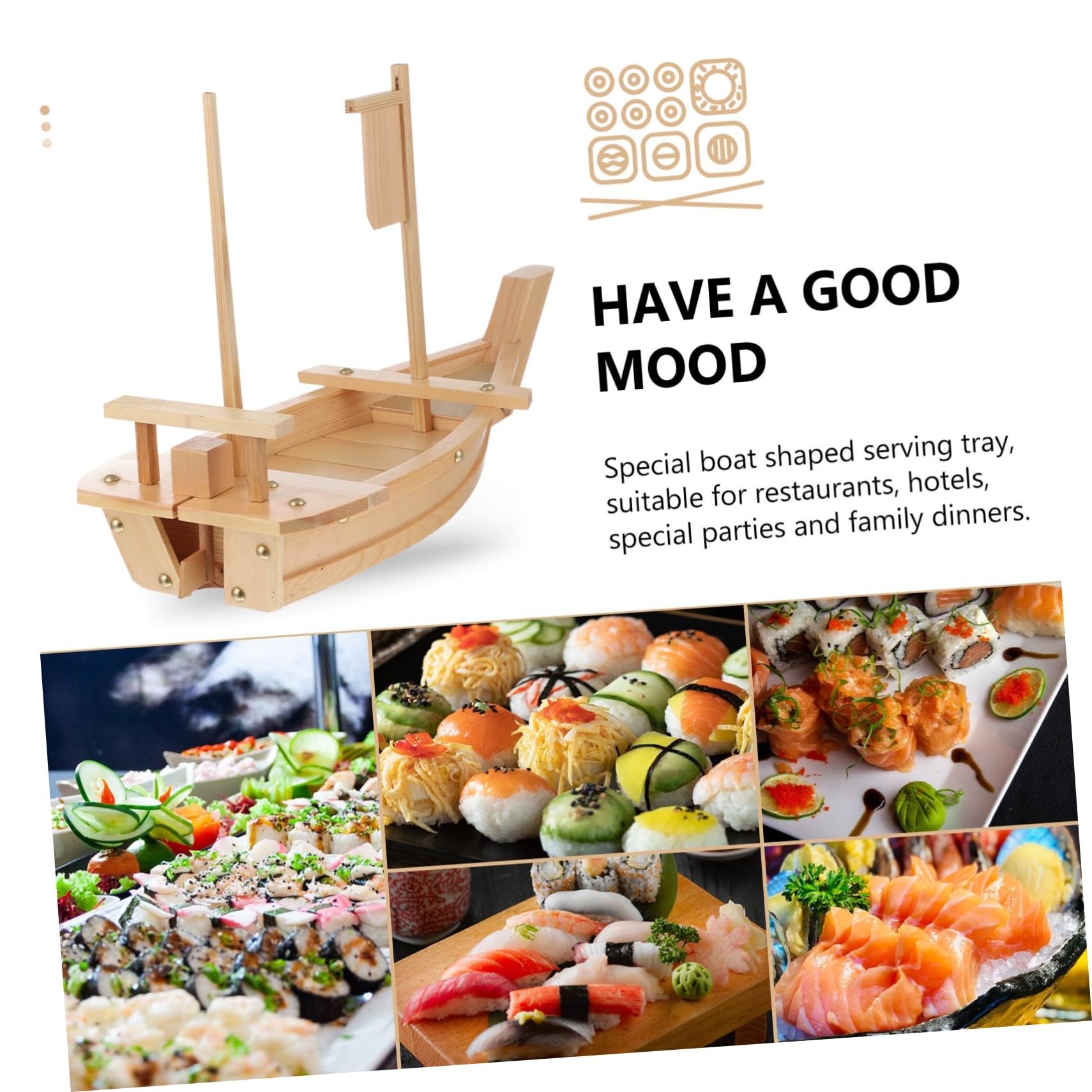 ULTECHNOVO Plateau de Service à Sushis en Bois, Bateau Stylé pour Desserts
