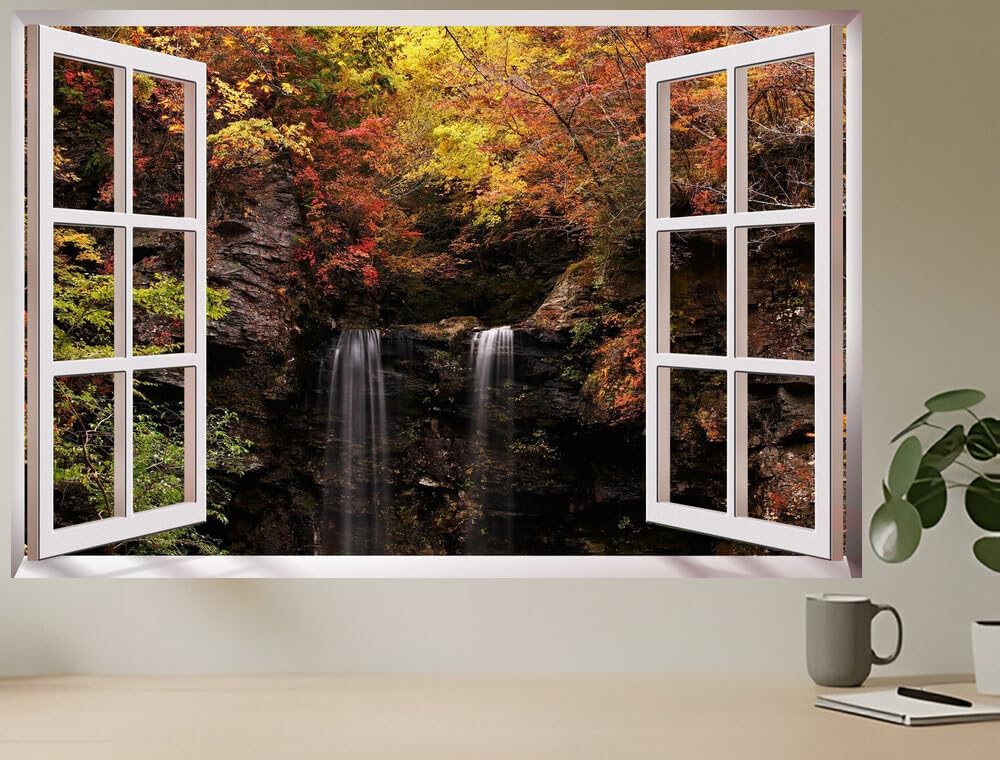 JVERF - JZZC23566 Japan Autumn Waterfalls Meotodaki Falls in Gujo| Self-Adhesive Open Window Wall Sticker