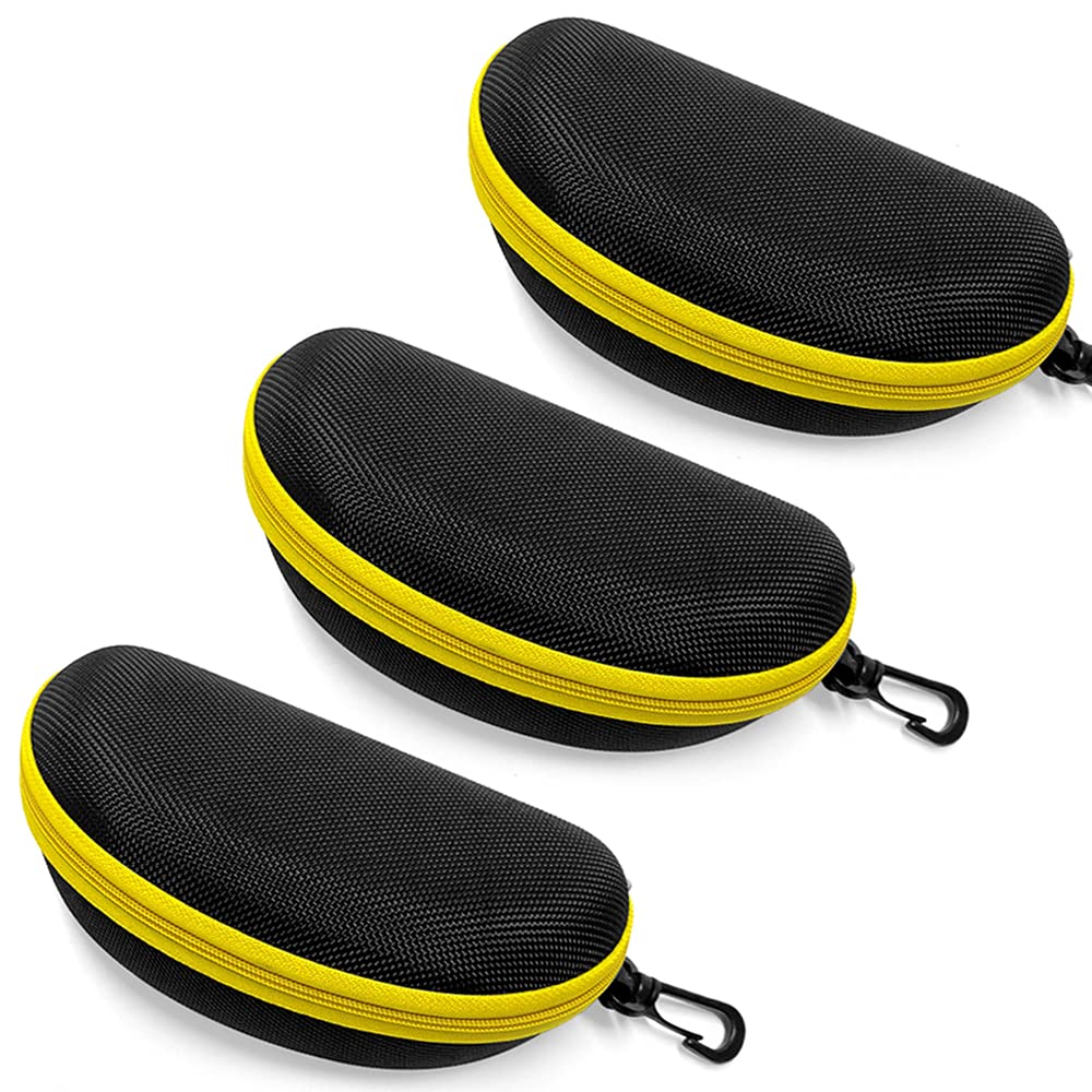 Ekdirect Unisex Yellow 3Pcs Sunglasses Case Hard Protective Eyewear Eyeglasses Glasses Box With Zip Hook (Yellow)