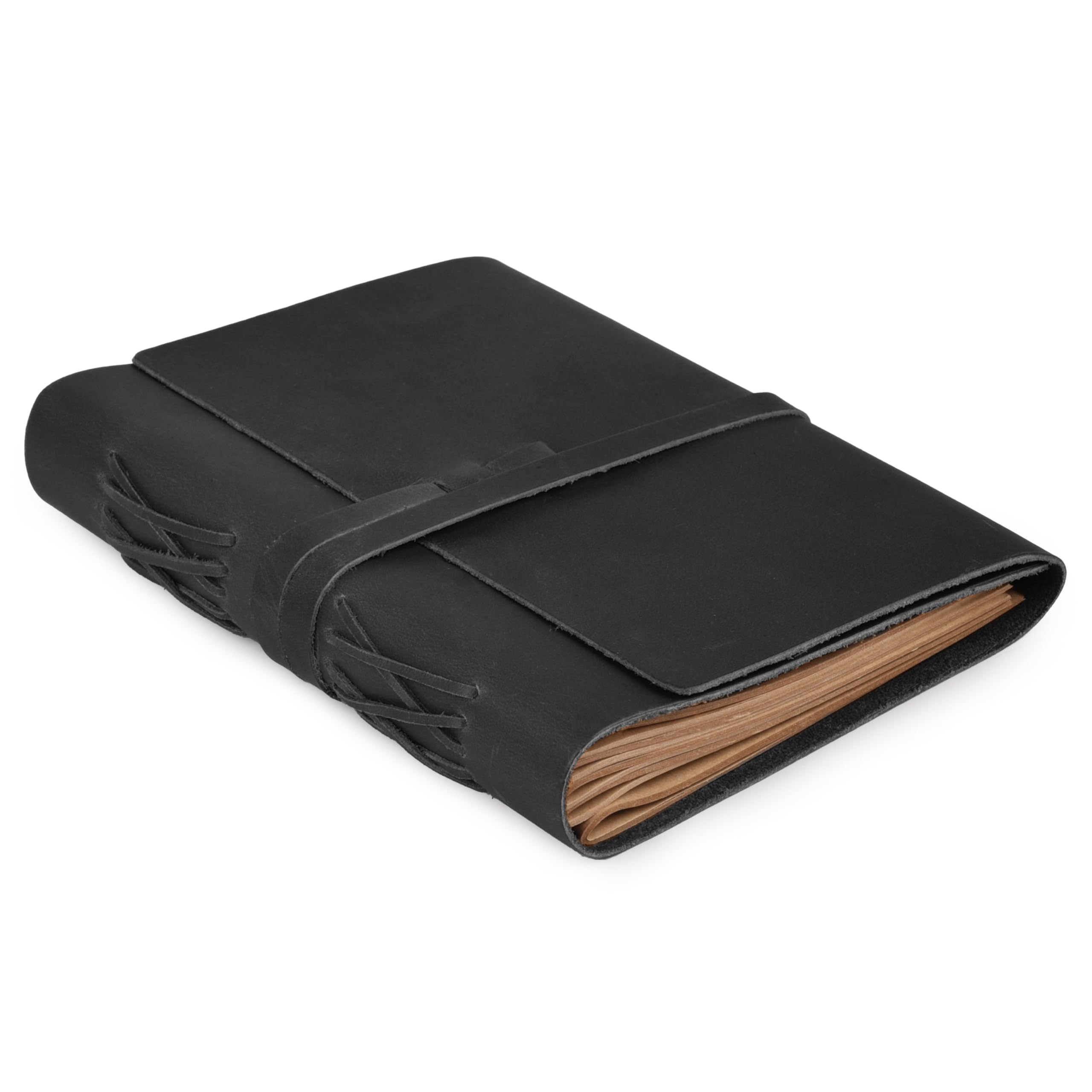 LEATHER VILLAGE Genuine Leather Bound Journal Writing Notebook for Men Women - Daily Writing Notepad Lined Paper 300 Kraft Pages, Handmade, Black, 6 X 4 in (A6)