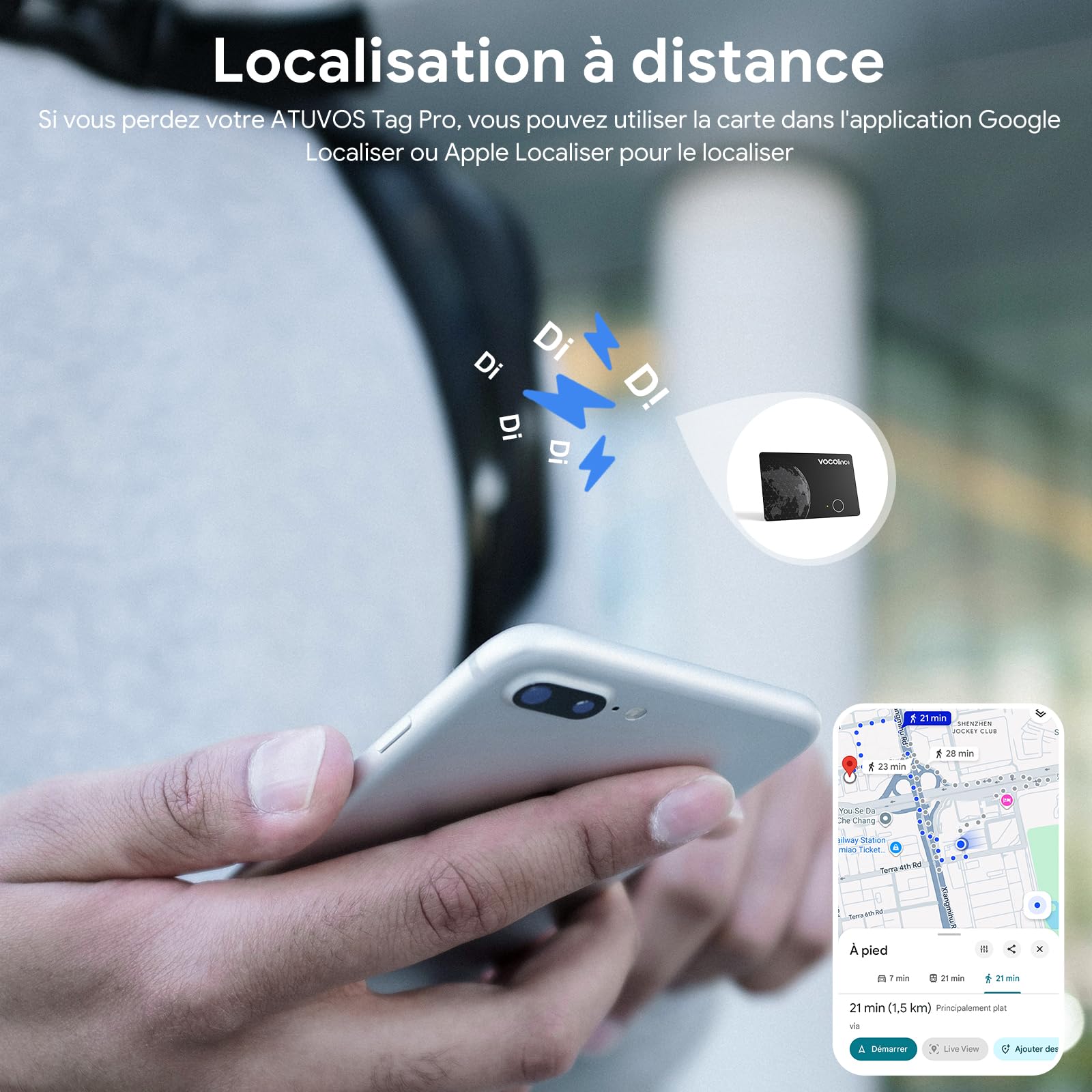 VOCOlinc Double Système Air Tag Carte Lot de 2, Rechargeable Wallet Tracker Compatible avec l'application Android Google Localiser ou iOS Apple Localiser, Localisateur pour Portefeuille/Bagages/Sacs