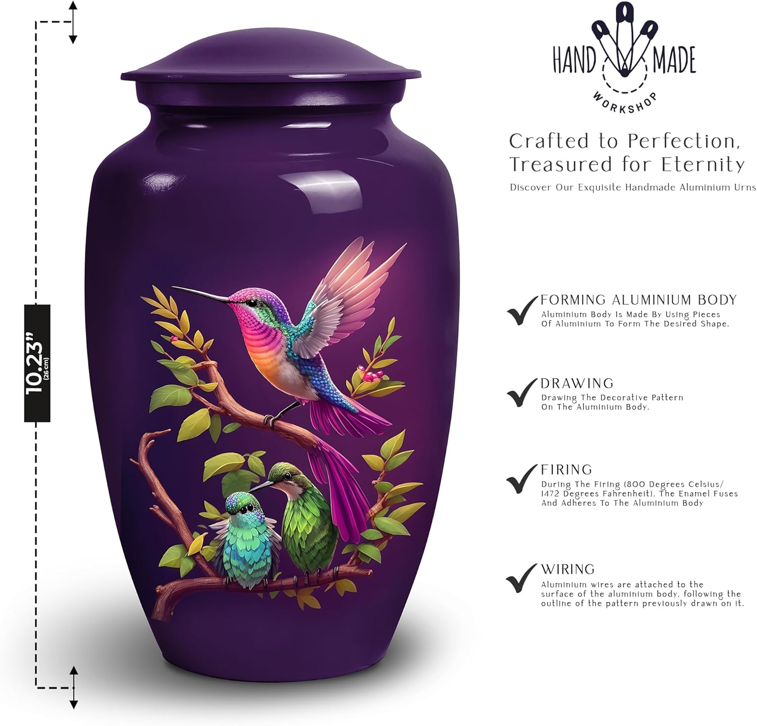 Large Purple Hummingbird Urns for Human Ashes - Adult Urns for Ashes - Funeral Urns (Size - 10Inch)