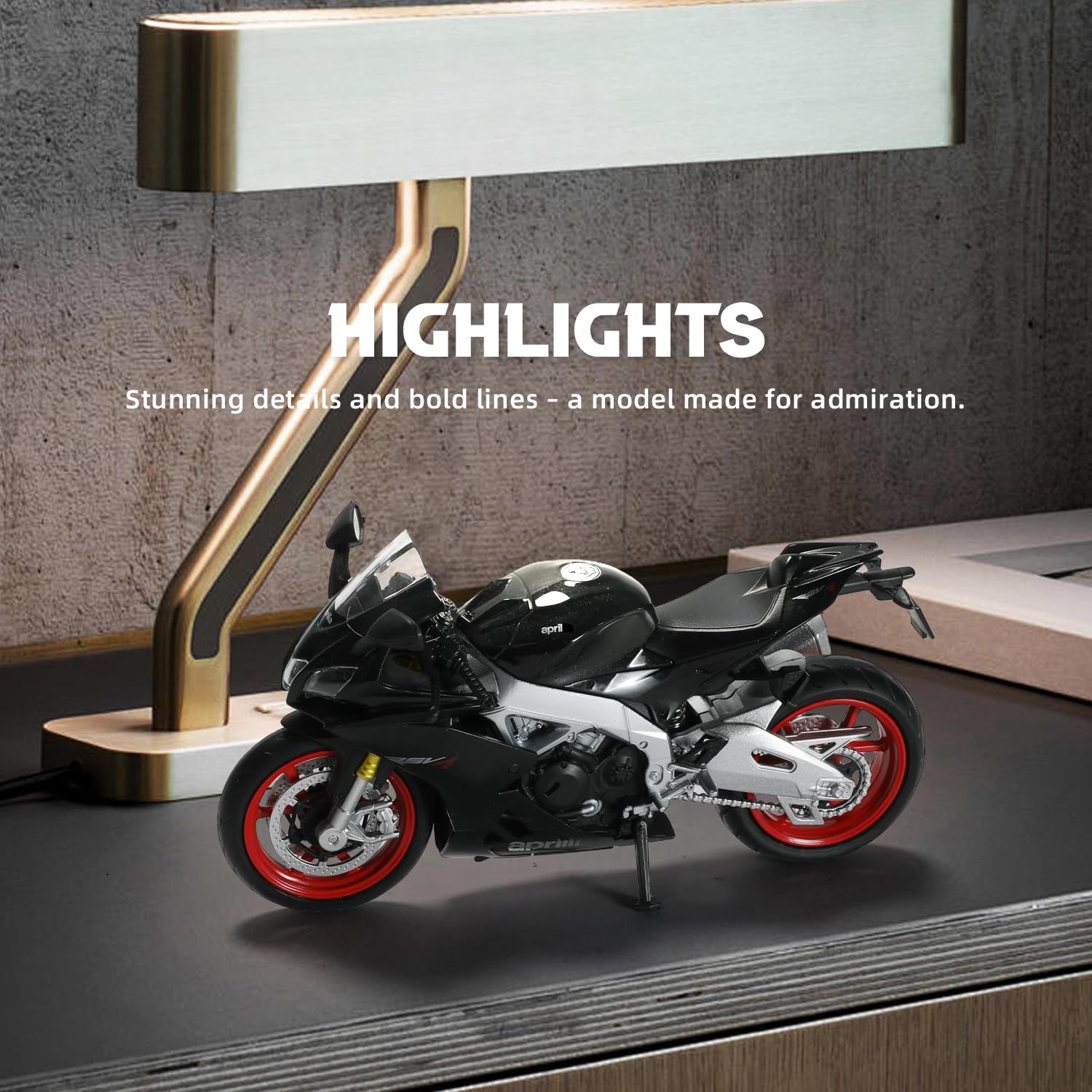 1/12 Compatible para Aprilia Motocicleta Modelo Juguete Mini Metal Diecast Motocicleta Modelo Negro Juguete Deporte Racing Colección para Hombres (RSV4 RR1000)