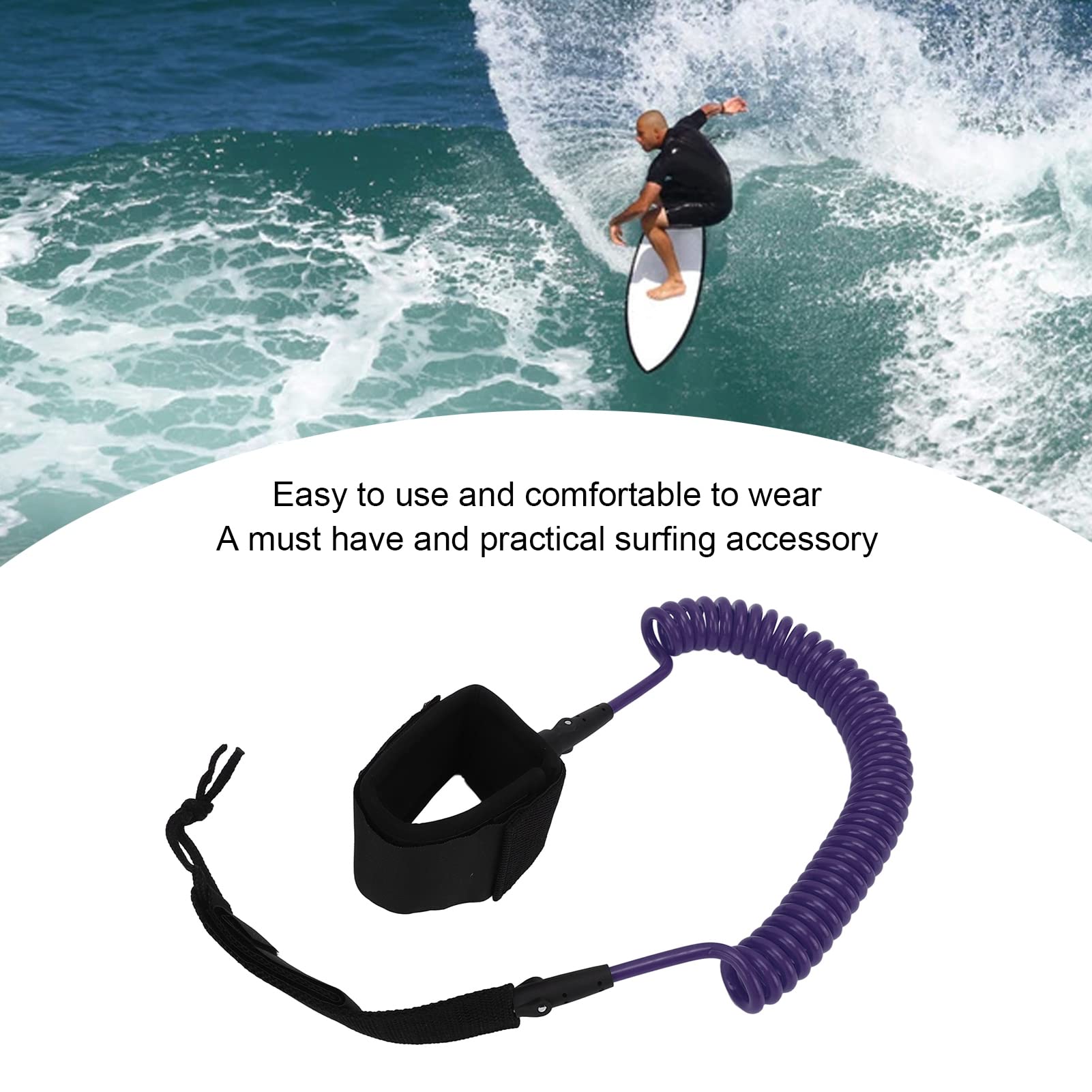 Yuecoom 7mm 10Ft Surfing Foot Rope Adjustable Elastic TPU Paddle Board Leg Rope Wrist Strap Safe for Paddleboard, Shortboard, Longboard (Purple)