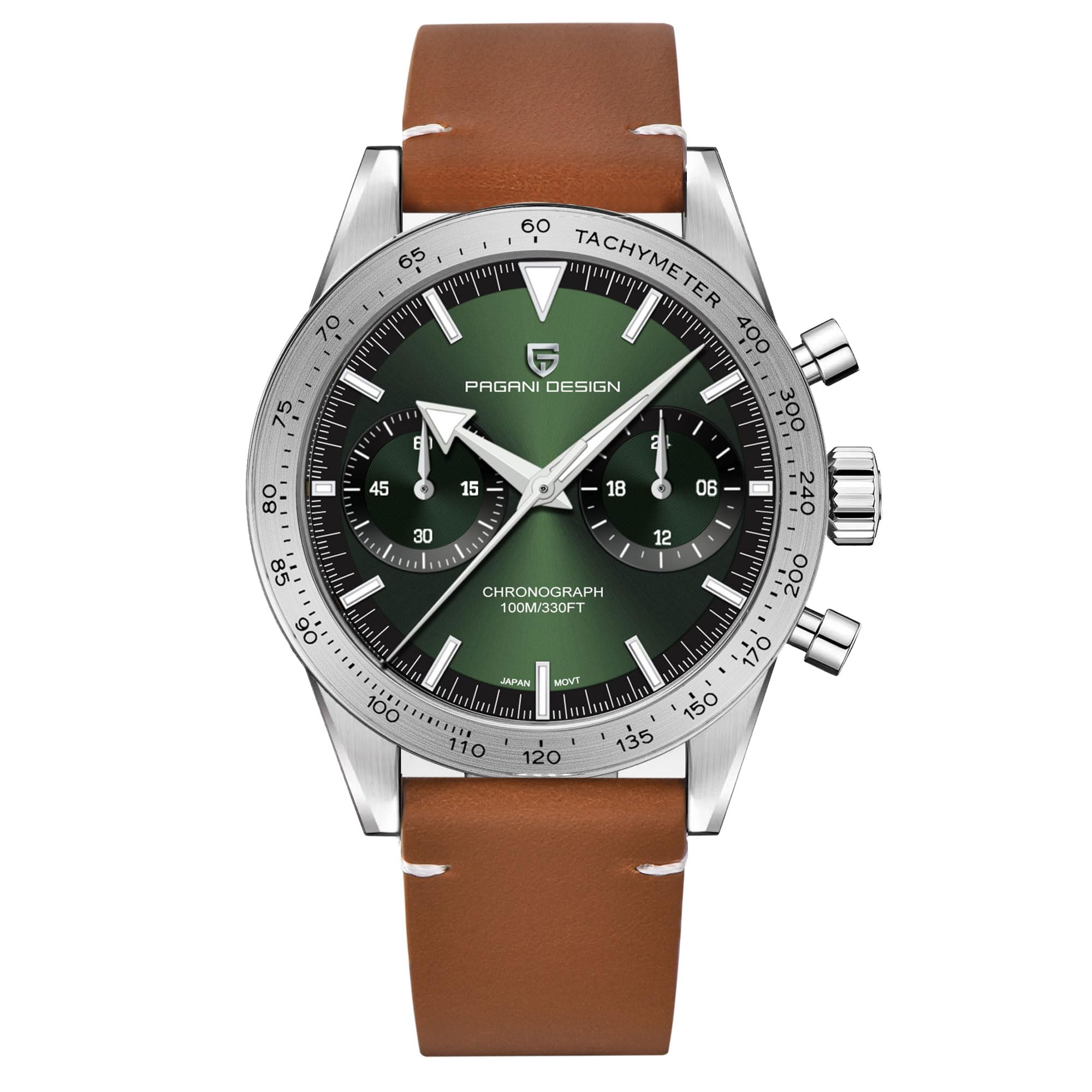Pagani Design 1766 Herren-Chronograph Uhr 40MM alle Edelstahl VK64 Quarzwerk Lederband 100M wasserdicht leuchtende Vintage Sportuhr