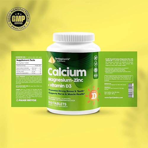 Miniatura 8 de Health Pyramid Calcio Magnesio Zinc con vitamina D3 Suplemento para huesos y dientes fuertes Cal Mag Zinc apoya la salud nerviosa y muscular 100