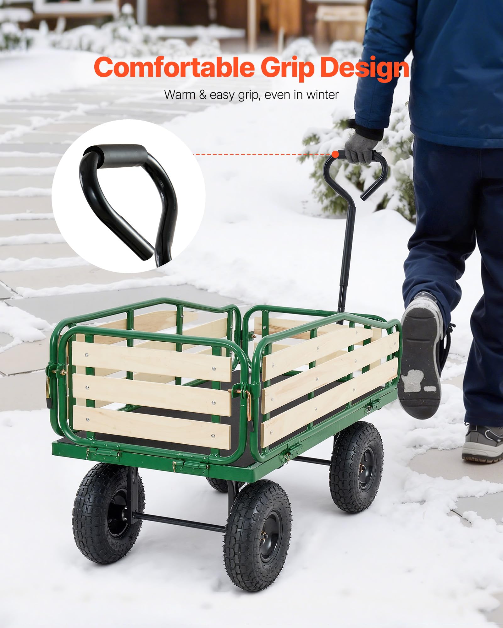 VEVOR Chariot à Tirer Enfants 102 cm Chariot Enfant Tout-Terrain pour Tout-Petits, Cadeau Anniversaire, Jardinage, Plage, Camping, Aventures en Plein Air, Charge 250 kg, avec Panneaux Bois, Poignée