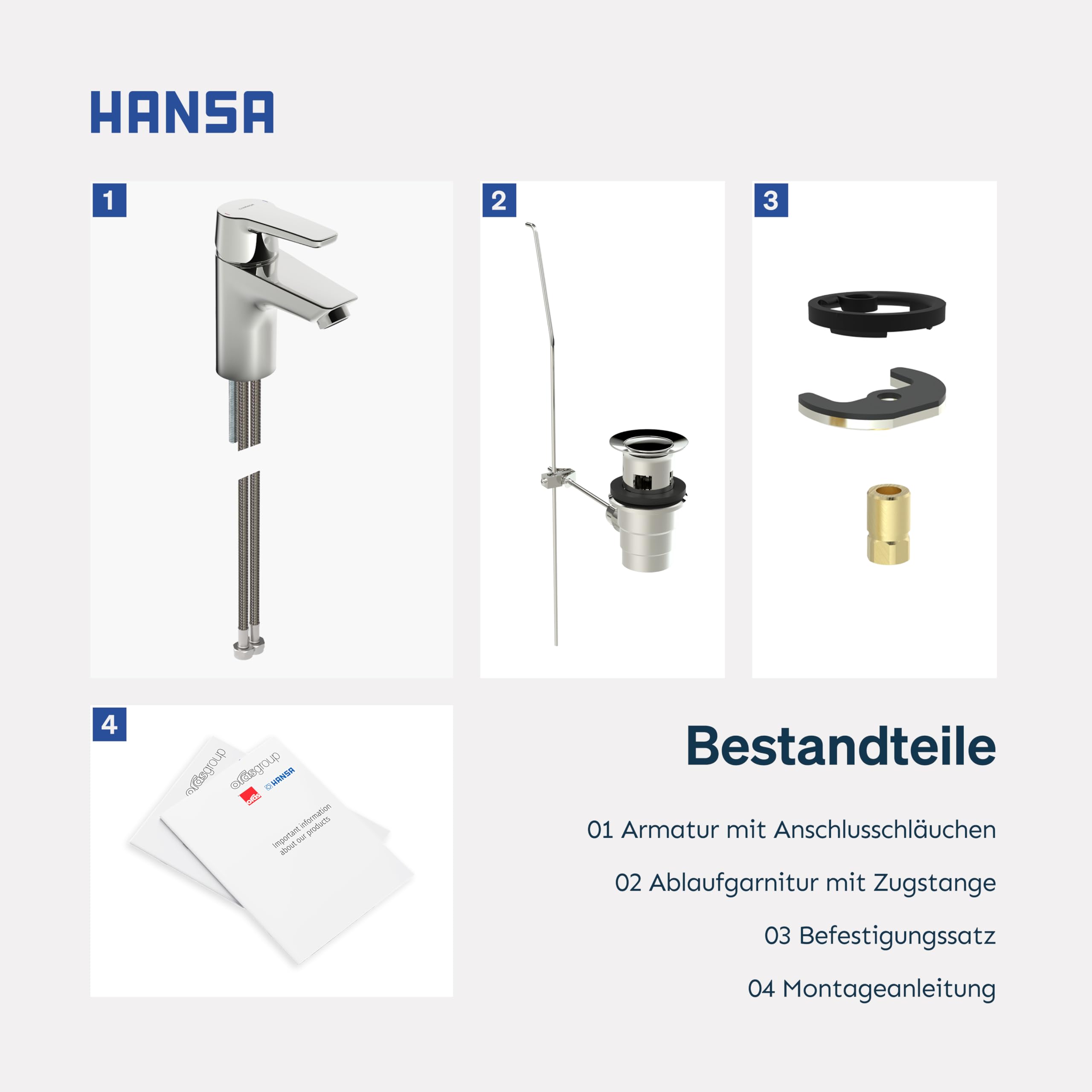 HANSA POLO Waschtischarmatur I Wasserhahn Badezimmer mit Temperatur & Wassermengenbegrenzer | Mischbatterie Bad aus Messing | Inkl. Ablaufgarnitur mit Zugstange | Einhebelmischer Waschbecken | Chrom