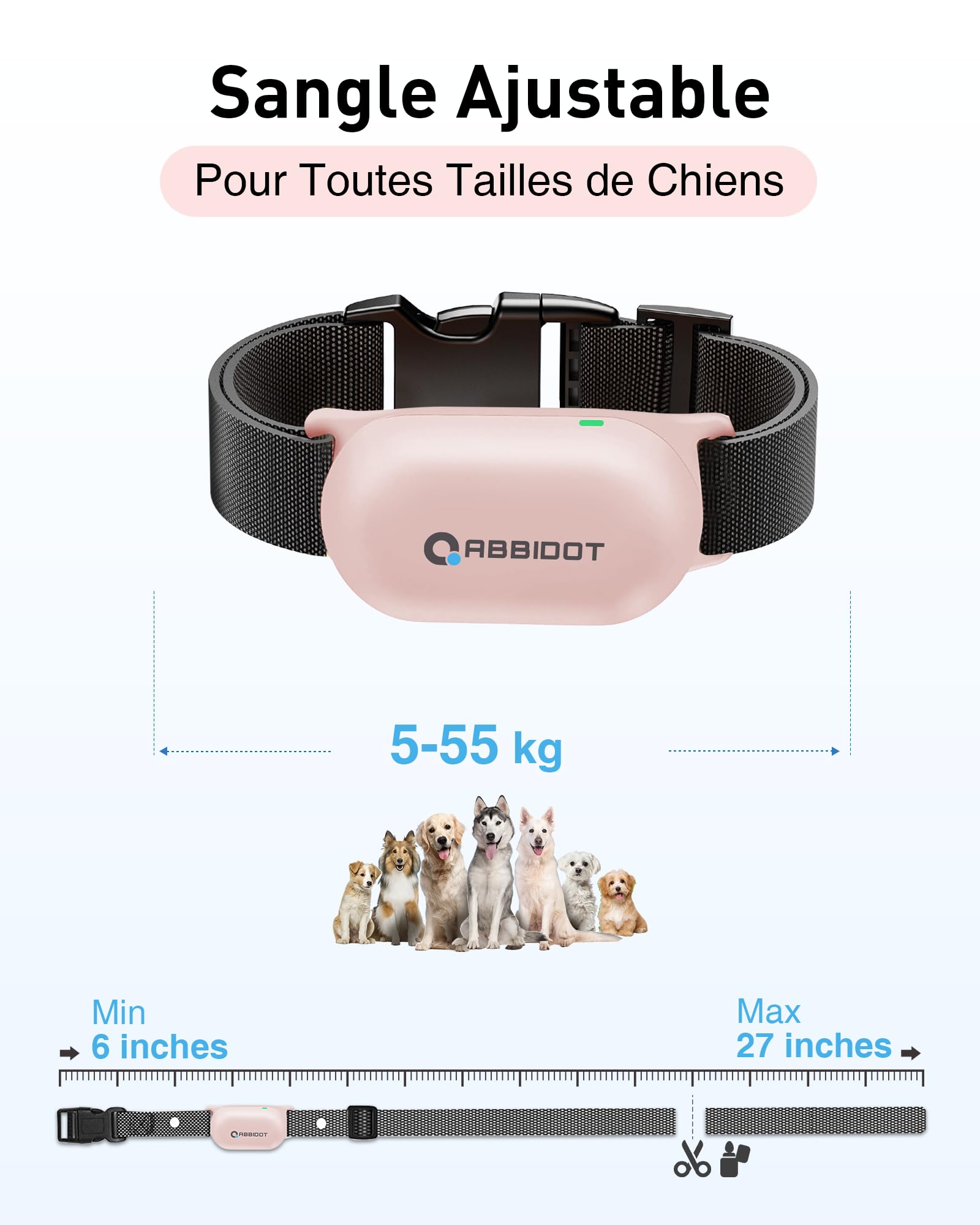 ABBIDOT Collier de Dressage pour Chien - Portée de 1.5km, 3 Modes de Dressage, Bip Vibration Sûr Choc, Collier Electrique pour Petits et Grands Chiens, Étanche Rechargeable, Poids Léger (6-55 kg)