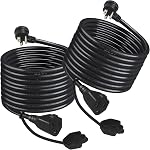 Cord d'extension extérieur, 1cm Noir, 2-Pack, 16AWG SJTW, 3-Prong Fondé, Flat Plug à profil bas, étanche aux intempéries (3FT 2PACK)
