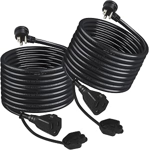 Outdoor Extension Cord, 3 m, 2-Pack, Heavy Duty 16 Gauge SJTW, Weatherproof, Black Flat Plug (10FT 2PACK)