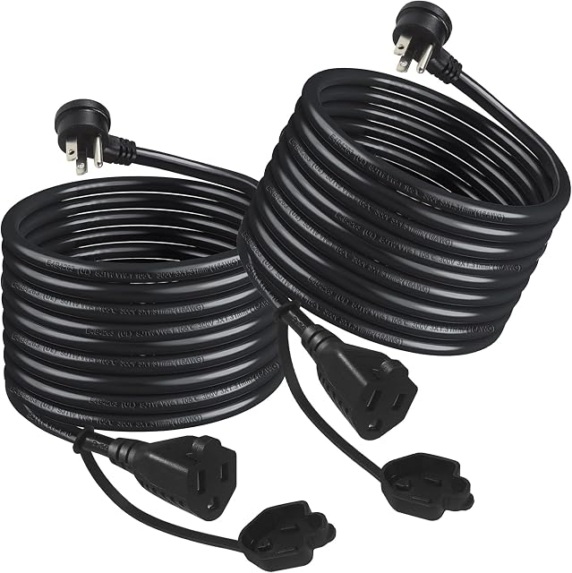 Cord d'extension extérieur, 3 M, 2-Pack, Lourds 16 Étendue SJTW, résistant aux intempéries, Black Flat Plug (10FT 2PACK)