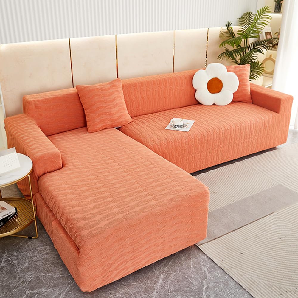 Housse de canapé d'angle en jacquard épais, la protection haut de gamme orange