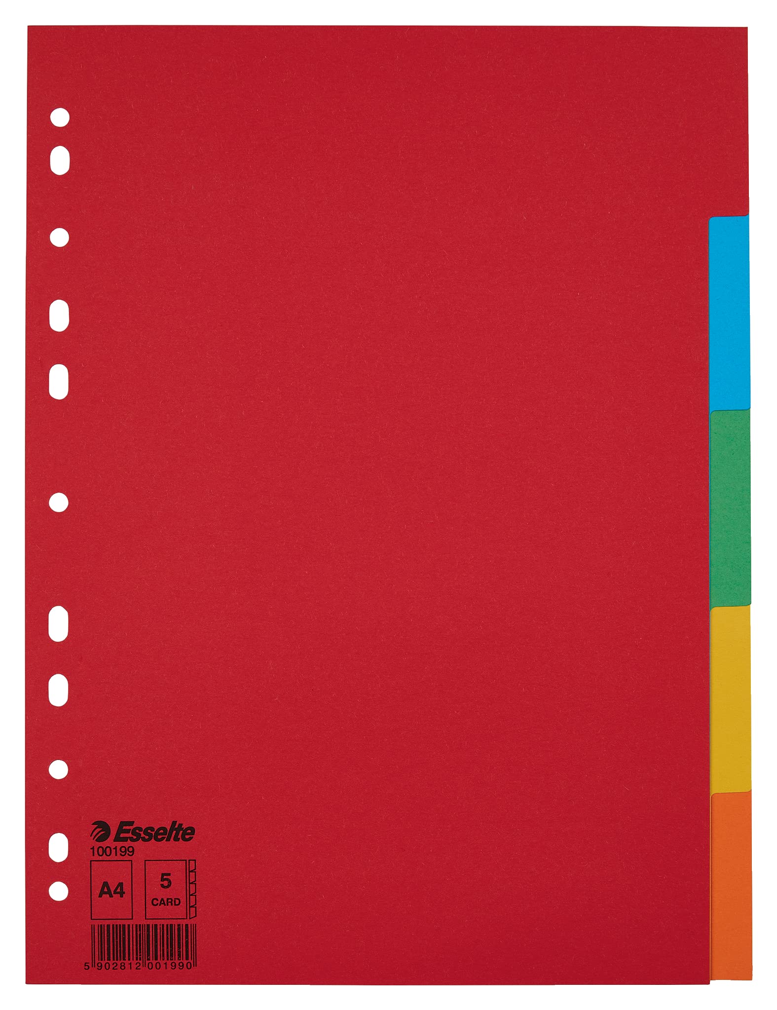 Esselte 100199 Lot de 20 intercalaires A4 avec onglets Rouge/multicolore Carton recyclé
