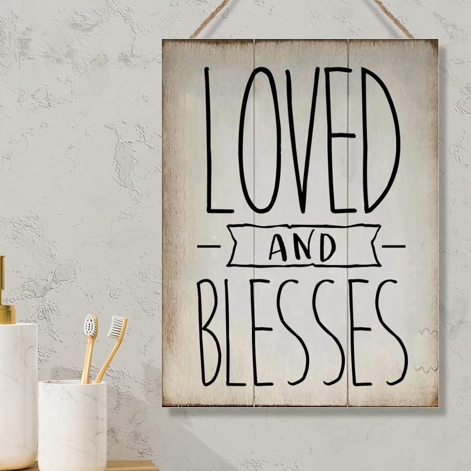 Rustic Sign Wood Decor Loved and Blessed Wood Wall Art Sign Vintage Farmhouse Wall Hanging Sign Art Decor Plaque with Quotes for Home 18x24in New Home Gift to Friend
