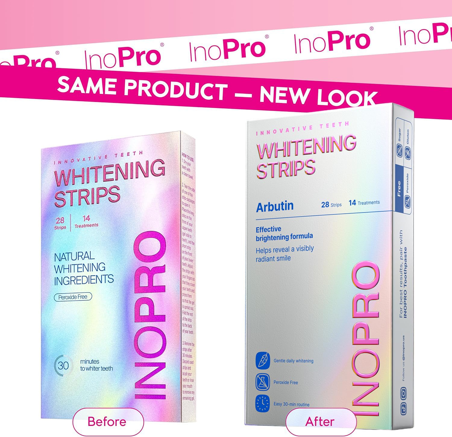 InoPro Teeth Whitening Strips 14 Treatments Kit - Sensitive Teeth Whitener, Peroxide Free, Enamel Safe Green White Strips, Deep Stains Removal - Instant Teeth Whitening Without The Harm (28 Strips) - 2