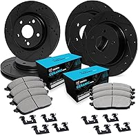 R1 Concepts eLINE Ceramic Brake Pads & Diamond Slotted Rotors Kit - Front & Rear for 2009-2014 Acura TSX & 2008-2012 Honda Accord w/ Hardware