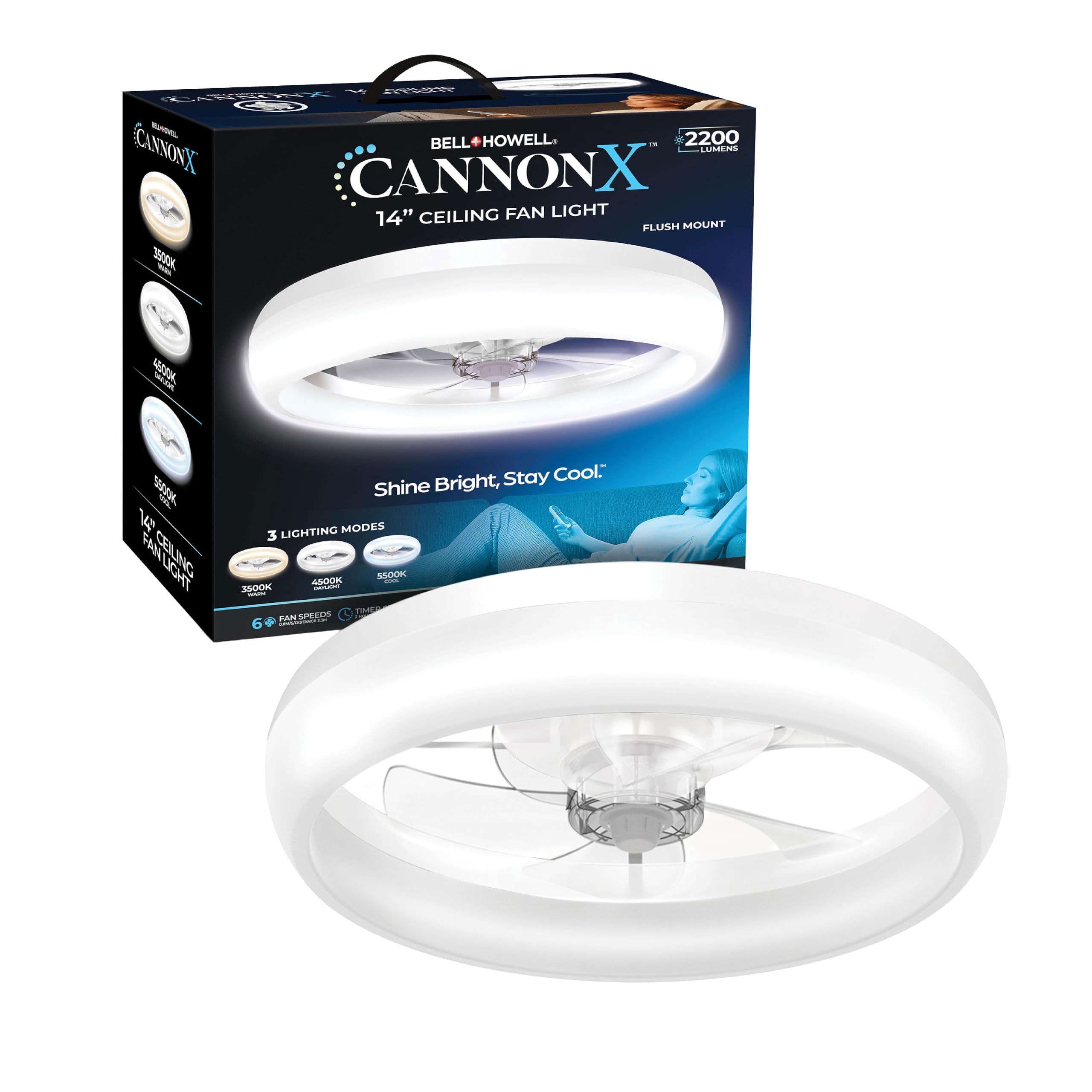 BrisaNova Ventilador Techo + Luz LED, Silencioso <35 dB, 6 Velocidades, Mando a Distancia, Motor Reversible, Temporizador; para Dormitorio, Habitaciones Pequeñas; 2 Tamaños 50 y 35,5 cm