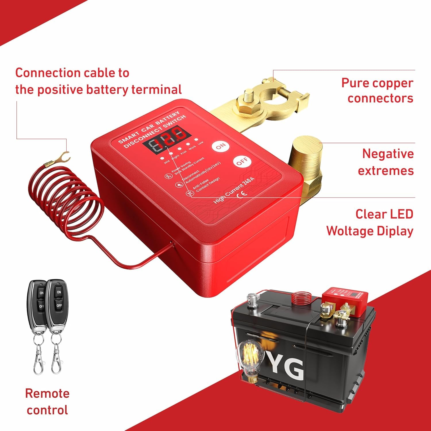 Remote Battery Disconnect Switch with two remote controls and connection diagram
