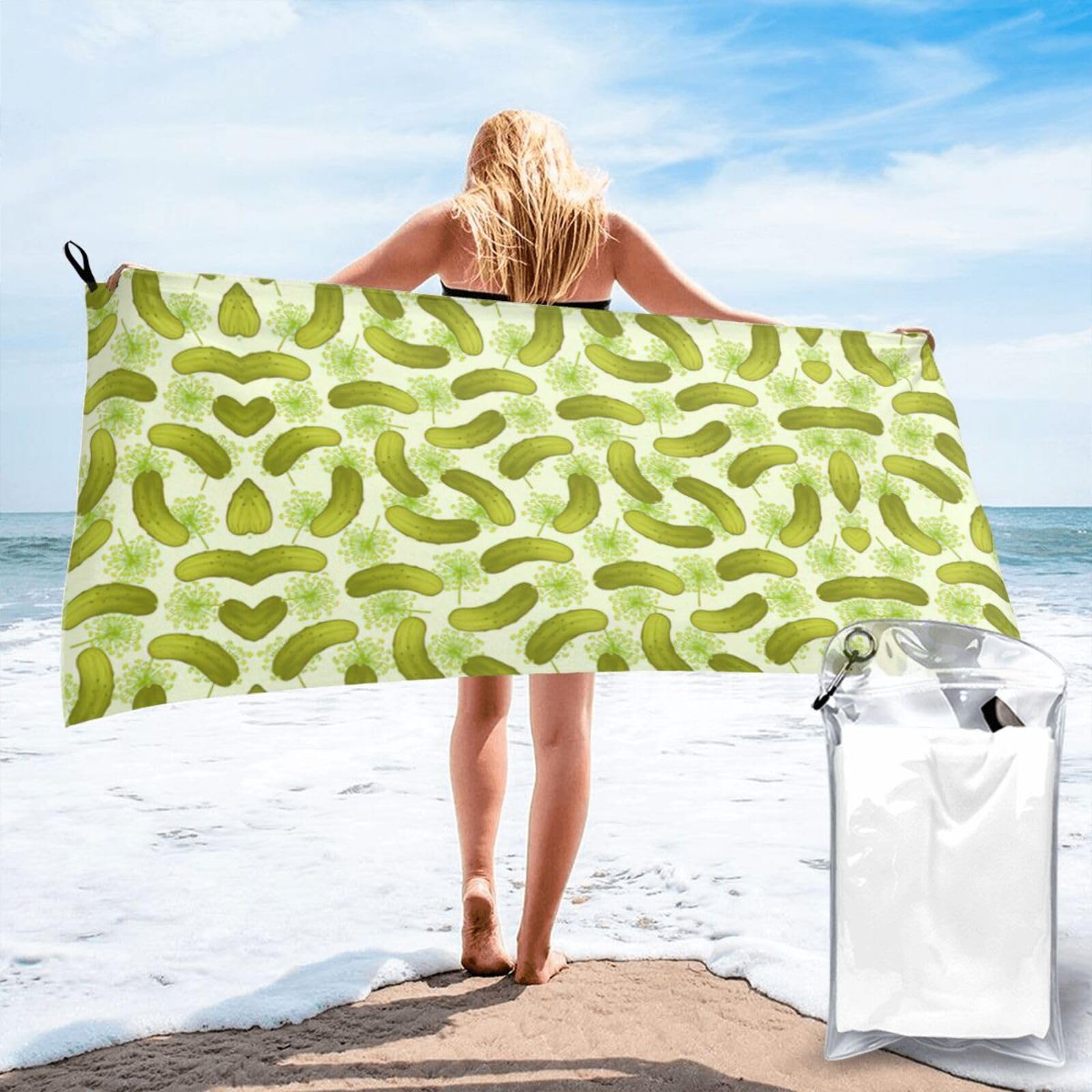 ENGhjes Sushi Dill Pickles Print Camping Towel Fast Drying Bath Beach Shower Wrap For Gym Camping Vacation Adults Portable Gift