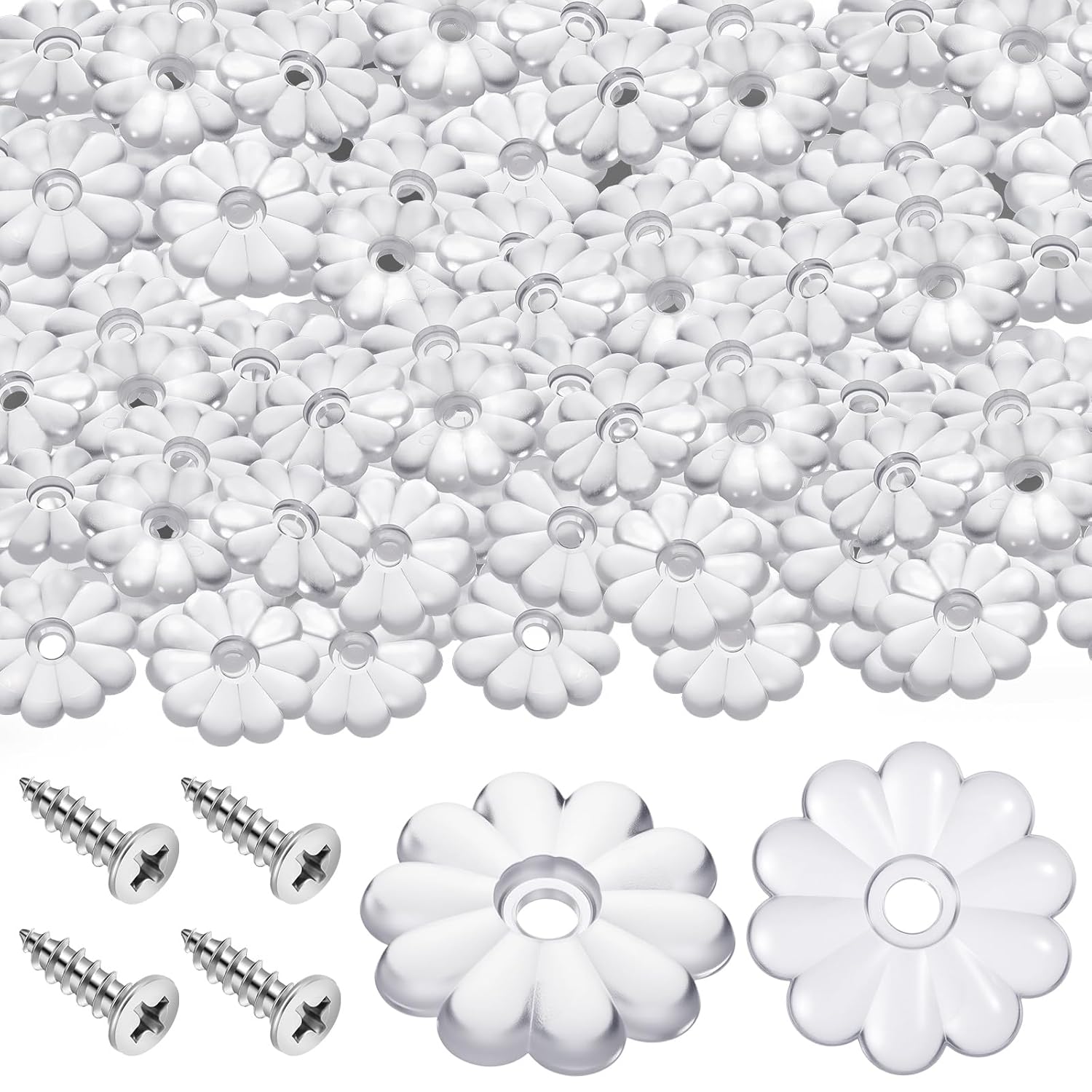 200 Pack Rosette Washers with Screws, Mobile Home/RV Ceiling Rosette Buttons, Diameter 1-1/8 Inch Decorative Washers (White)