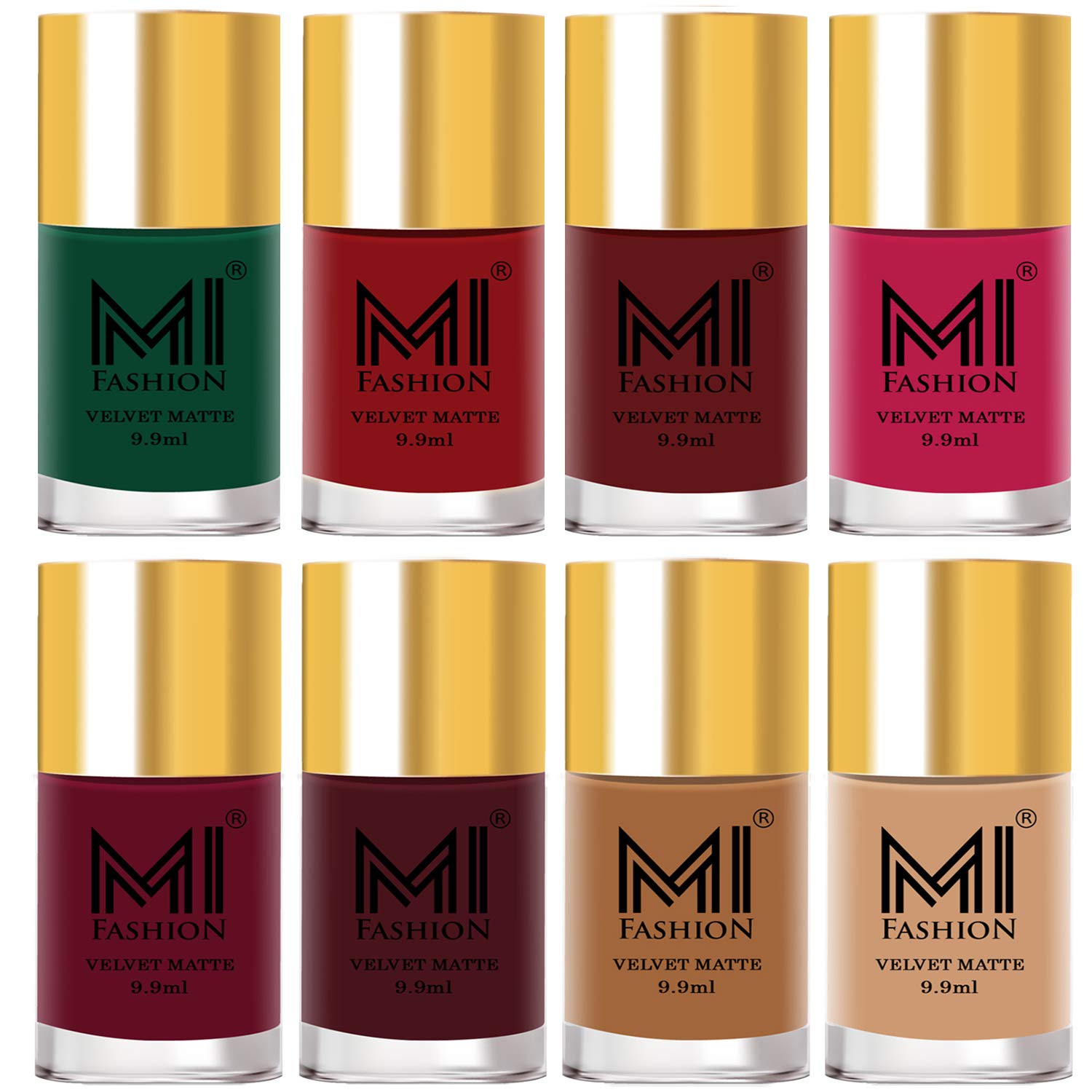MI FASHION Soft Unique Velvet Matte Nail Polish Multicolors Set Lacquer & Highly Pigmented Intsense Color Top Coat 9.9ml Each (Pack Of-8)-image-43