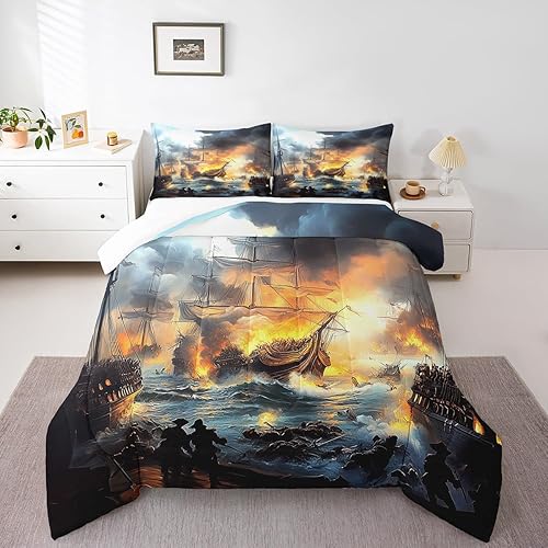 Miniatura 20 de Manfei Octopus Kids Comforter Set Queen Size,Dark Clouds Ocean Waves Trippy Retro Bedding Set,Boys Girls Room Decor,Underwater World Marine Life