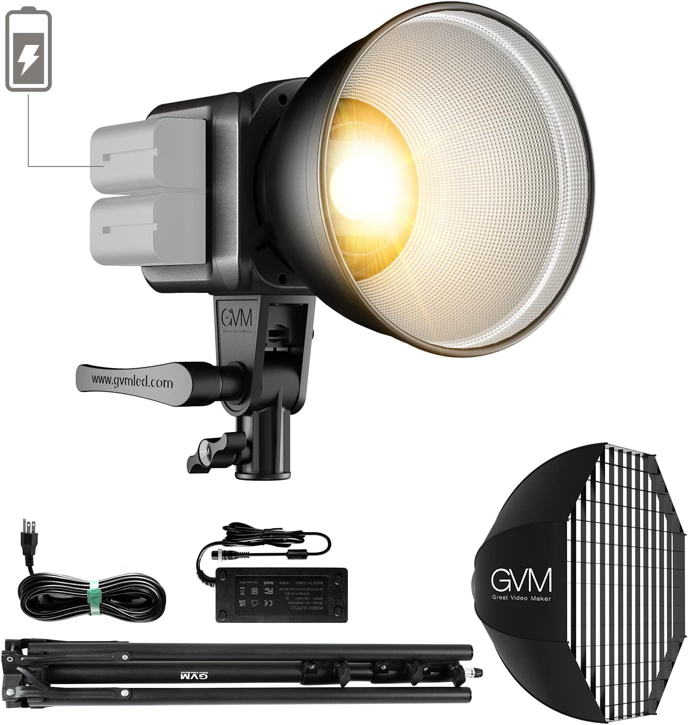 GVM 80W Bi-Color COB Video Light Kit, 2700K~7500K Continuous Lighting for Photography with Bowens Mount Softbox&Stand, 8 Effects Support AC Adapter & NP Battery