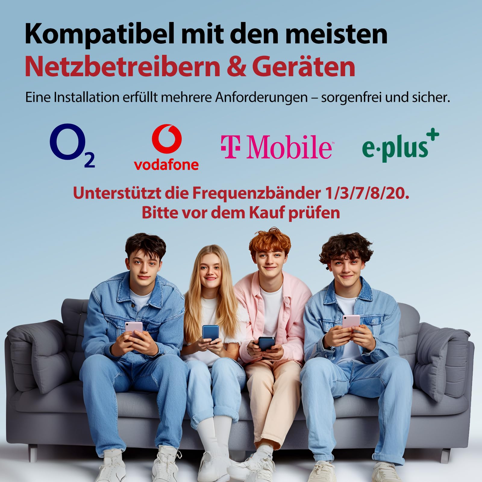 Mobilfunk Verstärker für Haus und Büro, 5G 4G LTE Band 1/3/7/8/20 Handy Signalverstärker Empfangsverstärker Mobilfunk Repeater für Alle Deutschen Netzbetreiber Vodafone O2 Telekom T-Mobile E-Plus