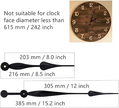 Youngtown High Torque 1-3/32 Long Shaft Clock Movement Kit 12 Black Hands