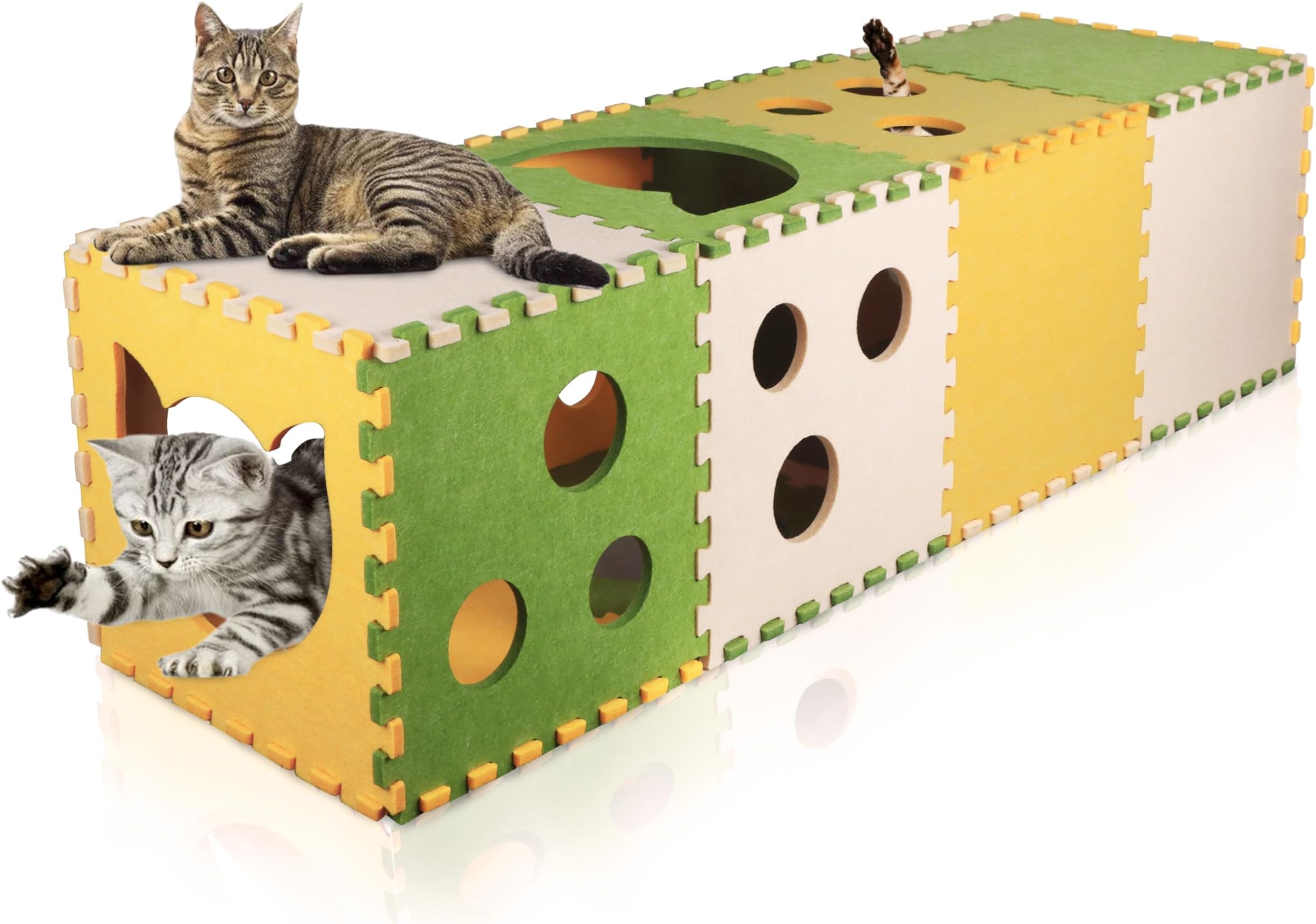 DIY Foldable Cat Tunnels for Indoor Cats, Cat Cube, Cat Hideaway Cave, Pet Cat Kitten Tunnel Tube Toy Pet for Cats，Waterproof Puzzle Felt Cat Cubes for Small Medium Large Cats, Bunny, Puppy