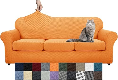 Miniatura 36 de YEMYHOM Últimas Fundas de Sofá a Cuadros de 4 Piezas para Sofá de 3 Cojines Extra Grande de Alta Elasticidad Engrosada Funda de Sofá para Perros