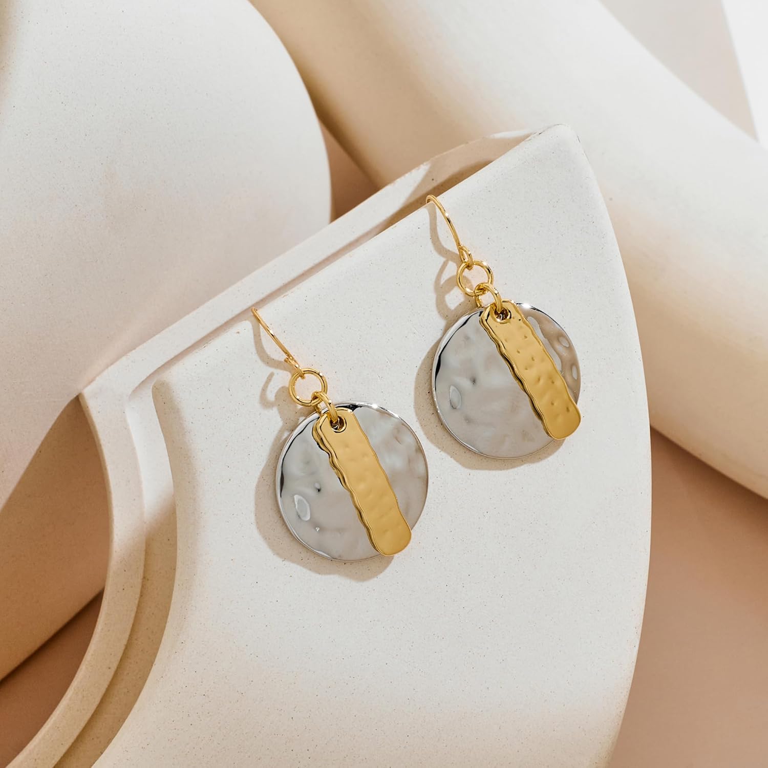 MUYAN Gold and Silver Boho Hammered Dangling Earrings for Women Modern Statement Finish Dangle Drop Earrings Jewelry - Image 4